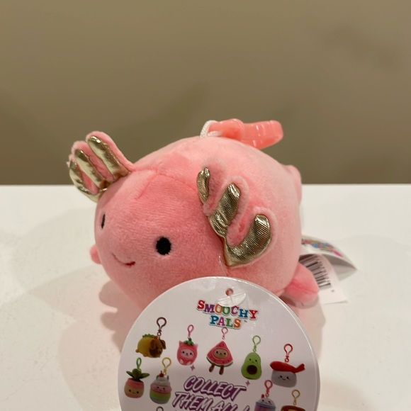 New Smoochy Pals Pink Axolotl Backpack / Bag Plush Clip by Linzy Toys - Picture 2 of 4